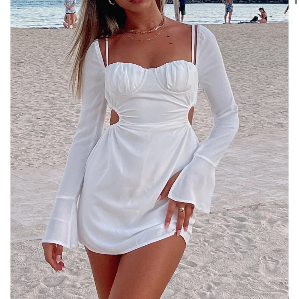 White Fox Please Hold Long Sleeve Mini Dress White